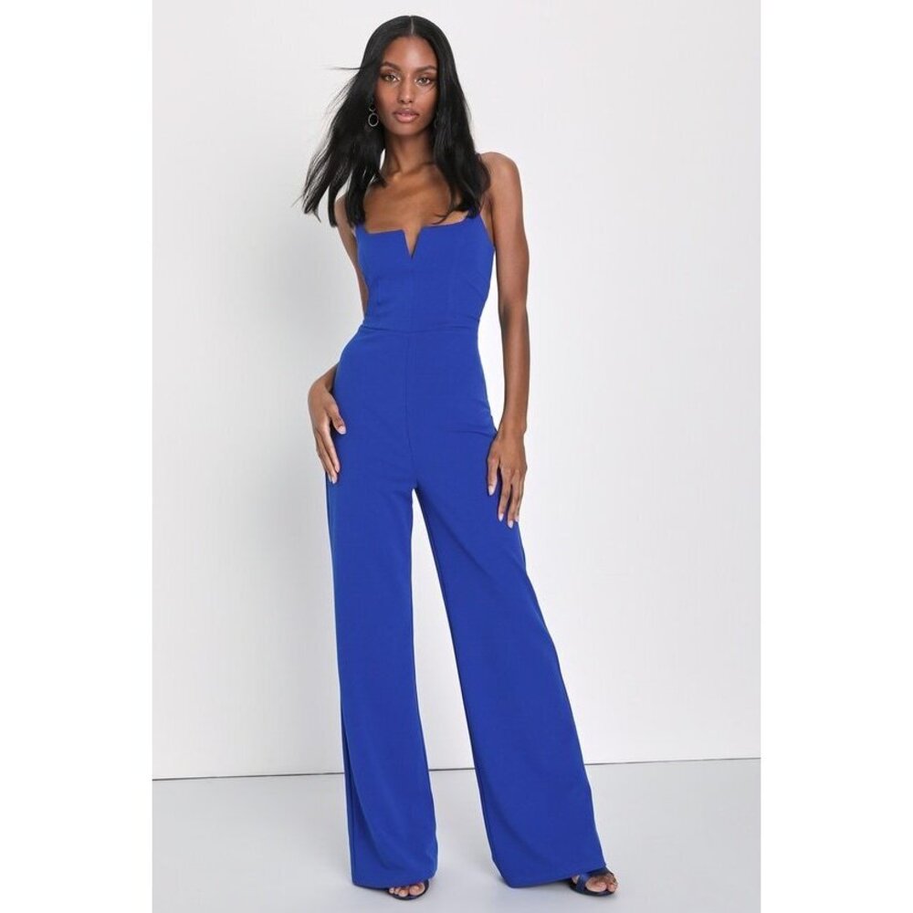 Lulus Cheers To Chic Royal Blue Sleeveless Wide-leg Jumpsuit - Size M